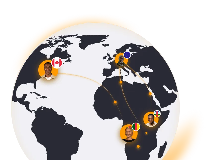 World map connecting the African diaspora to financial institutions in Africa